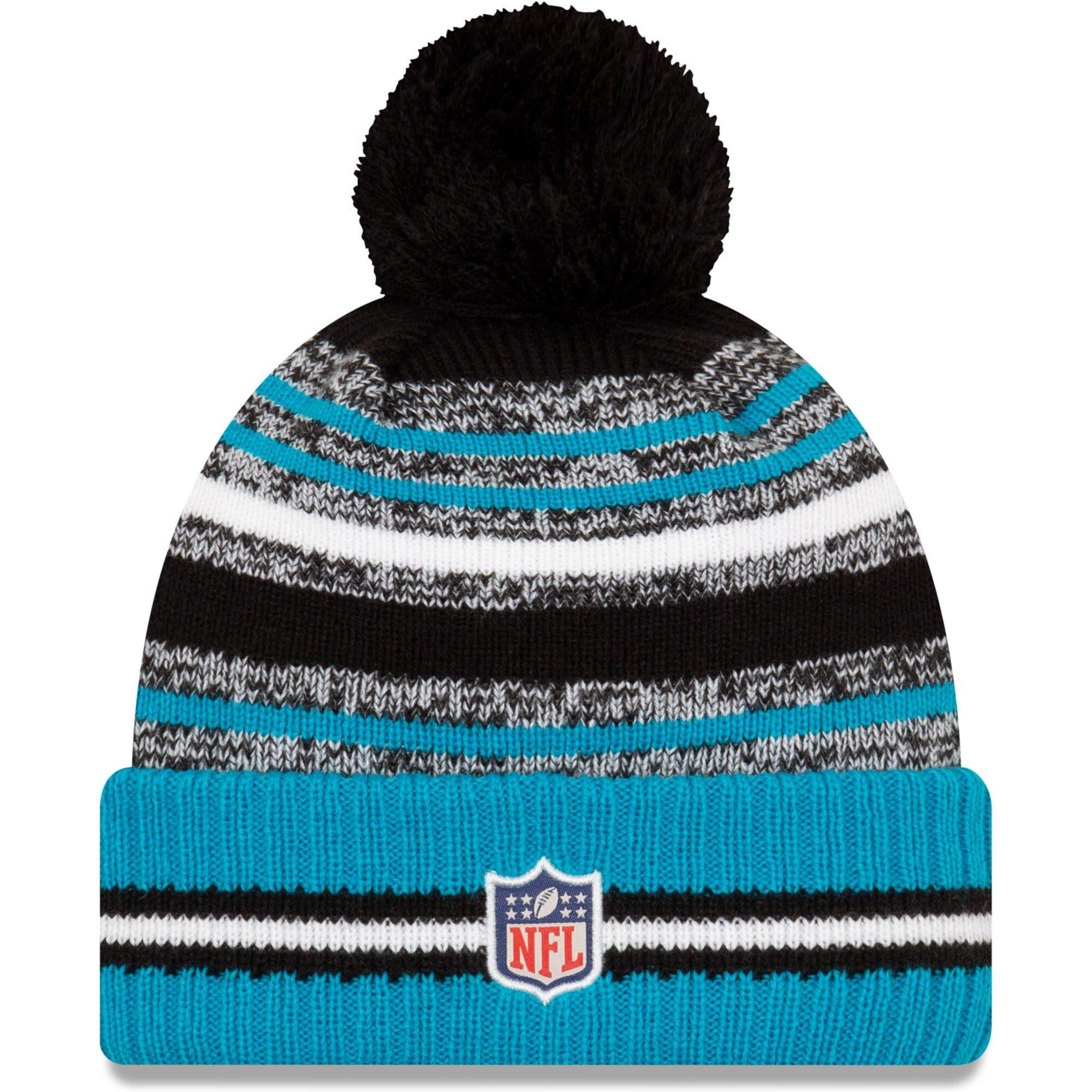 New Era Beanies Carolina Panthers New Era NFL 2021 Sideline Team Pom Knit Beanie - Blue