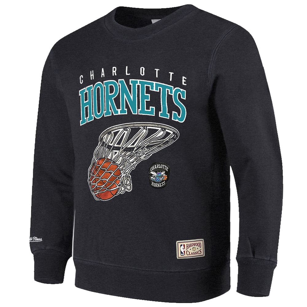 Mitchell And Ness Jumpers Charlotte Hornets Mitchell & Ness NBA Arch Net Vintage Crew Jumper - Faded Black