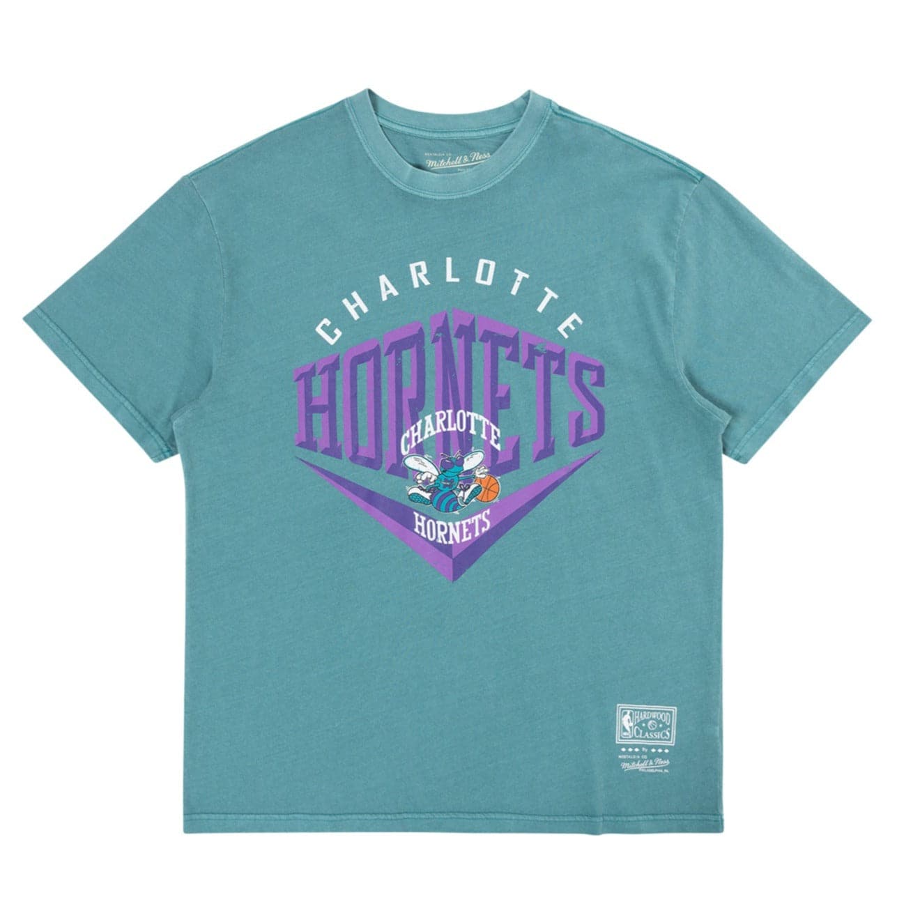 Mitchell And Ness T-Shirts Charlotte Hornets Mitchell & Ness NBA Beveled Vintage T-Shirt - Faded Teal
