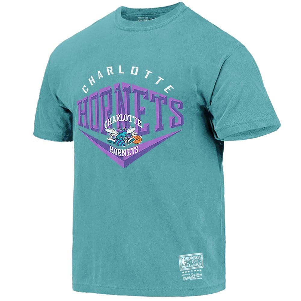 Mitchell And Ness T-Shirts Charlotte Hornets Mitchell & Ness NBA Beveled Vintage T-Shirt - Faded Teal