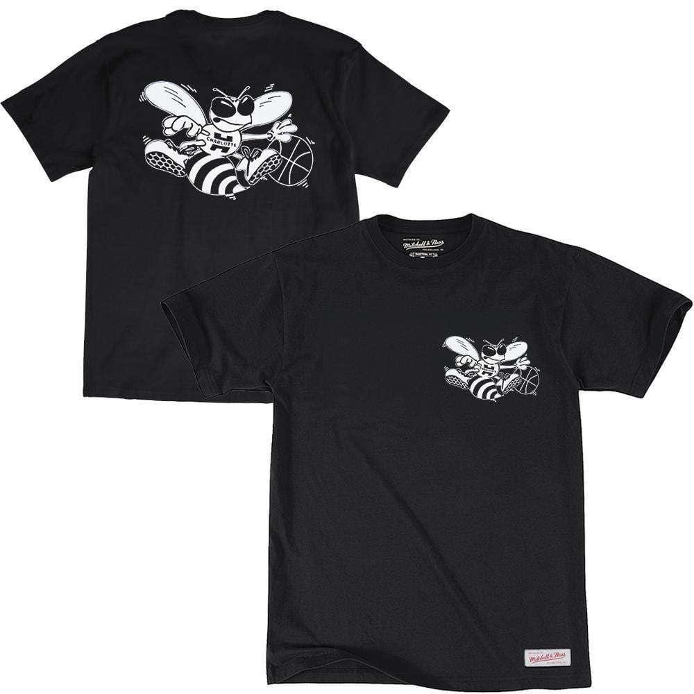 Mitchell And Ness T-Shirts Charlotte Hornets Mitchell & Ness NBA Black & White Logo T-Shirt - Black