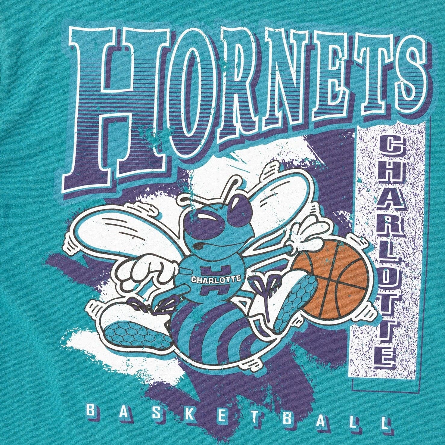 Mitchell And Ness T-Shirts Charlotte Hornets Mitchell & Ness NBA Brush Off Vintage T-Shirt - Faded Teal