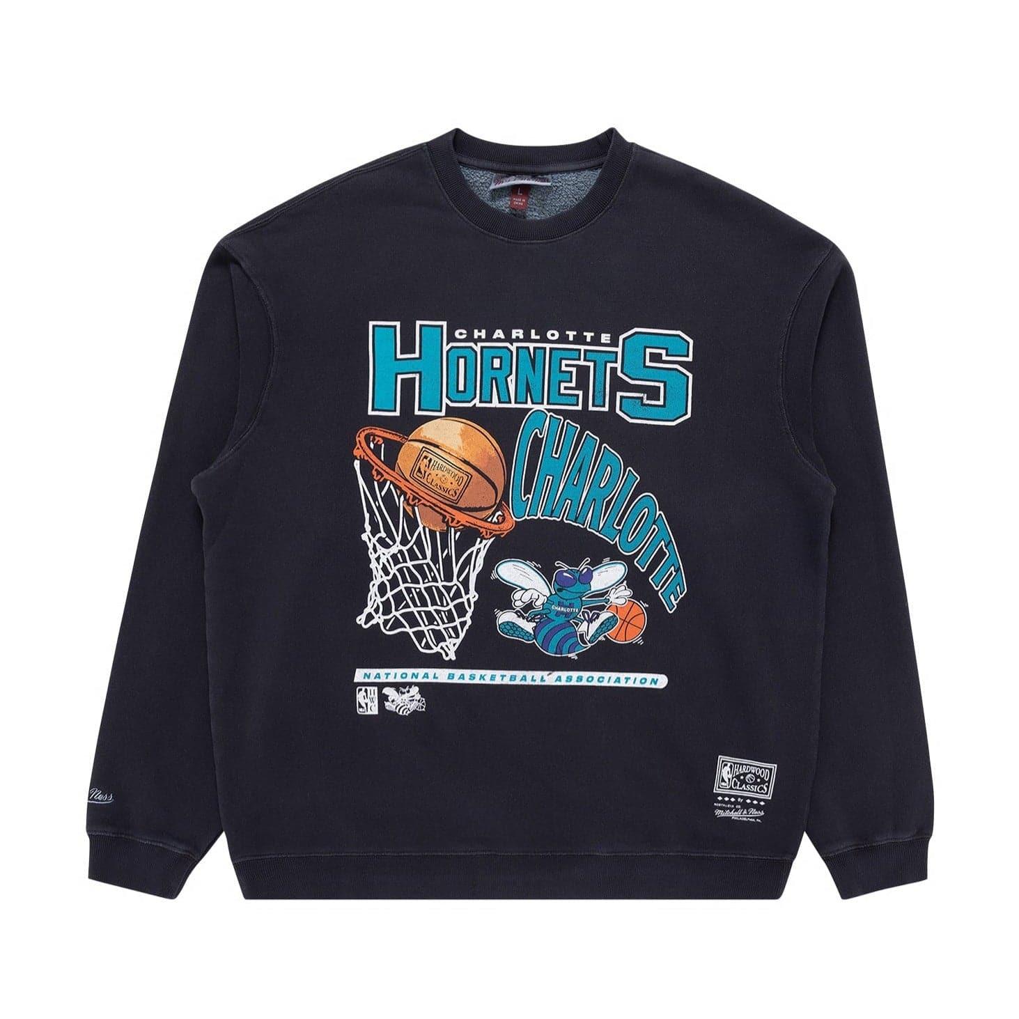 Mitchell And Ness Jumpers Charlotte Hornets Mitchell & Ness NBA Hoop Vintage Crew Jumper - Faded Black