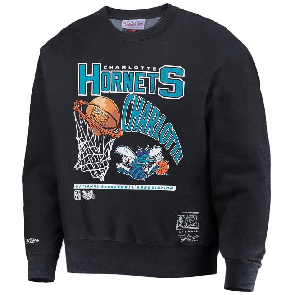 Mitchell And Ness Jumpers Charlotte Hornets Mitchell & Ness NBA Hoop Vintage Crew Jumper - Faded Black