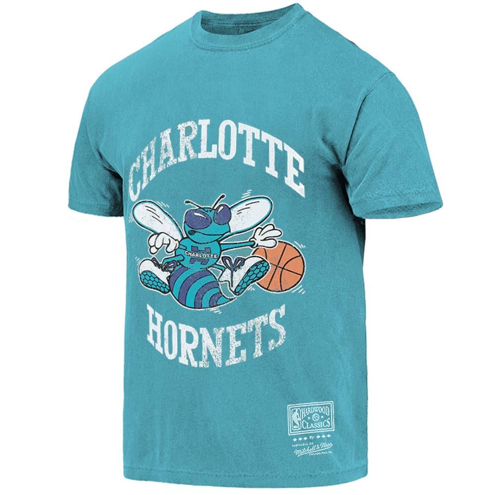 Mitchell And Ness T-Shirts Charlotte Hornets Mitchell & Ness NBA HWC Big Logo Vintage T-Shirt - Faded Aqua