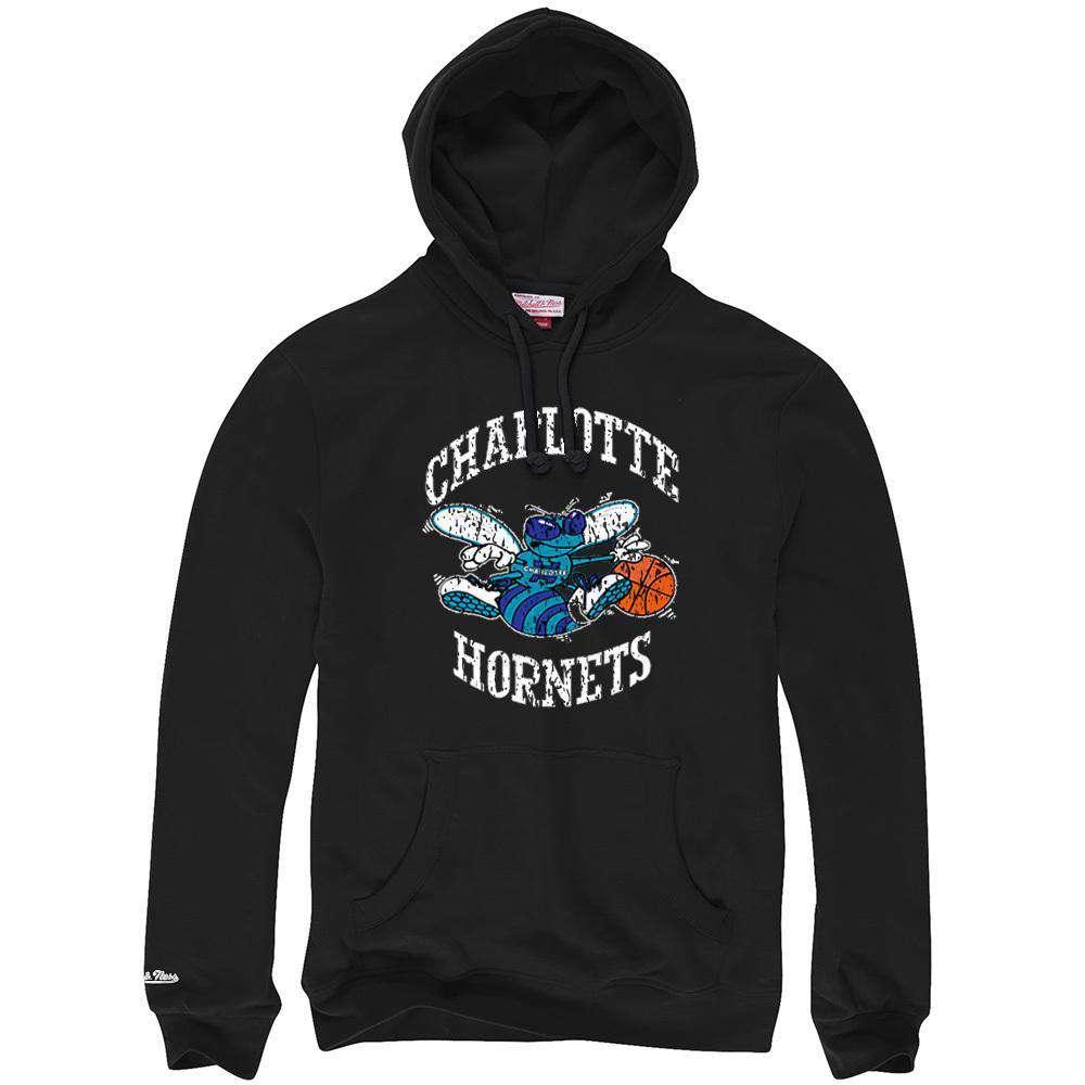 Mitchell And Ness Jumpers Charlotte Hornets Mitchell & Ness NBA HWC Distressed Hoodie Jumper - Black