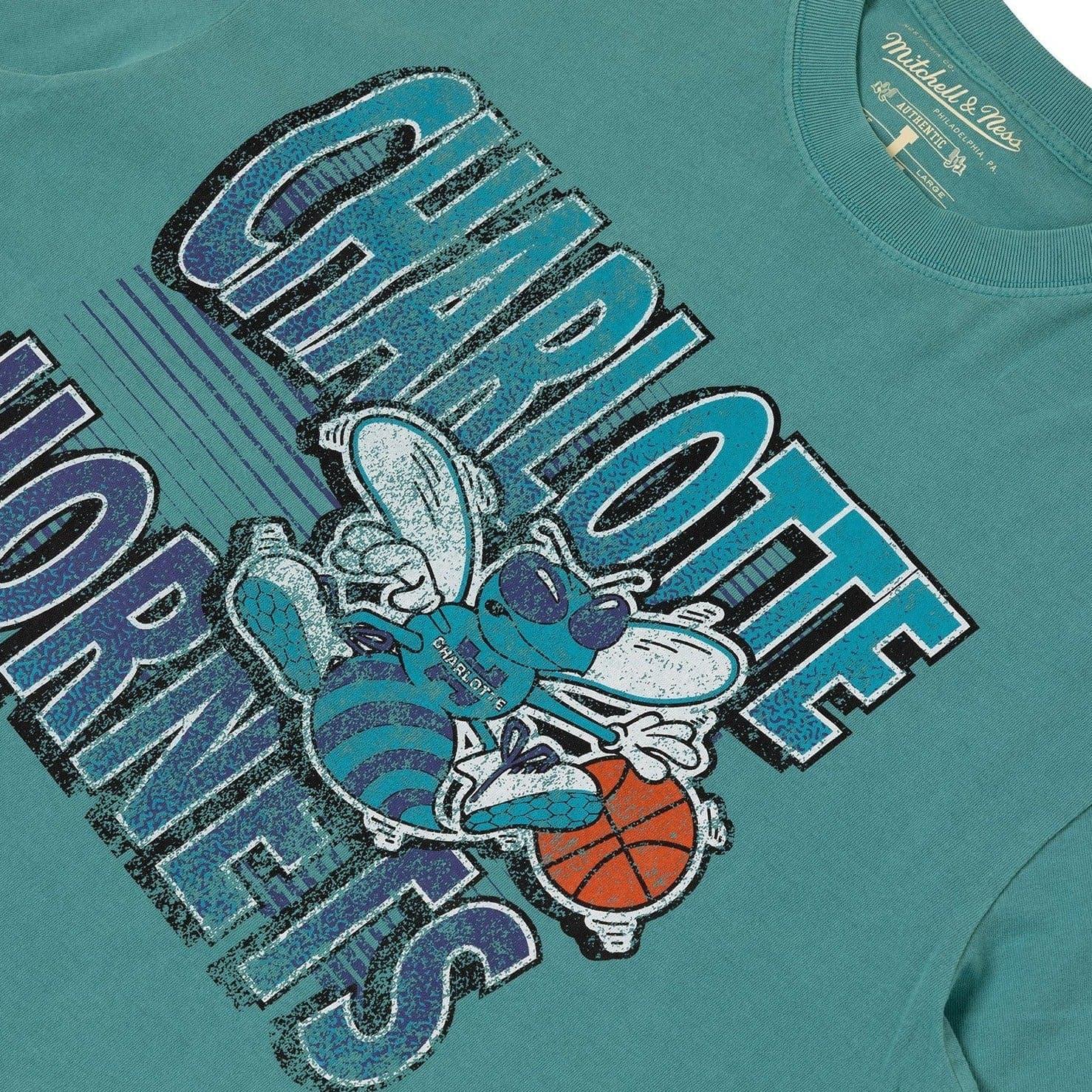 Mitchell And Ness T-Shirts Charlotte Hornets Mitchell & Ness NBA Incline Stack Vintage T-Shirt - Faded Aqua