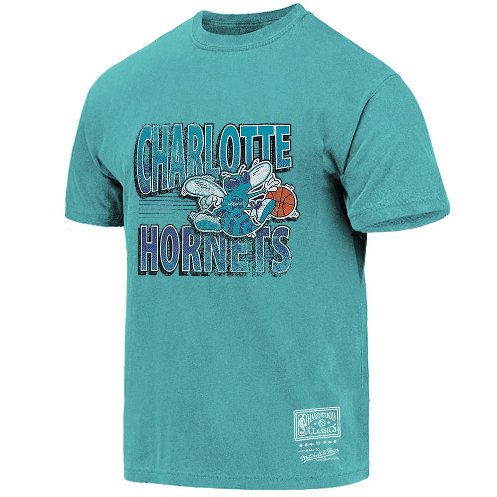 Mitchell And Ness T-Shirts Charlotte Hornets Mitchell & Ness NBA Incline Stack Vintage T-Shirt - Faded Aqua