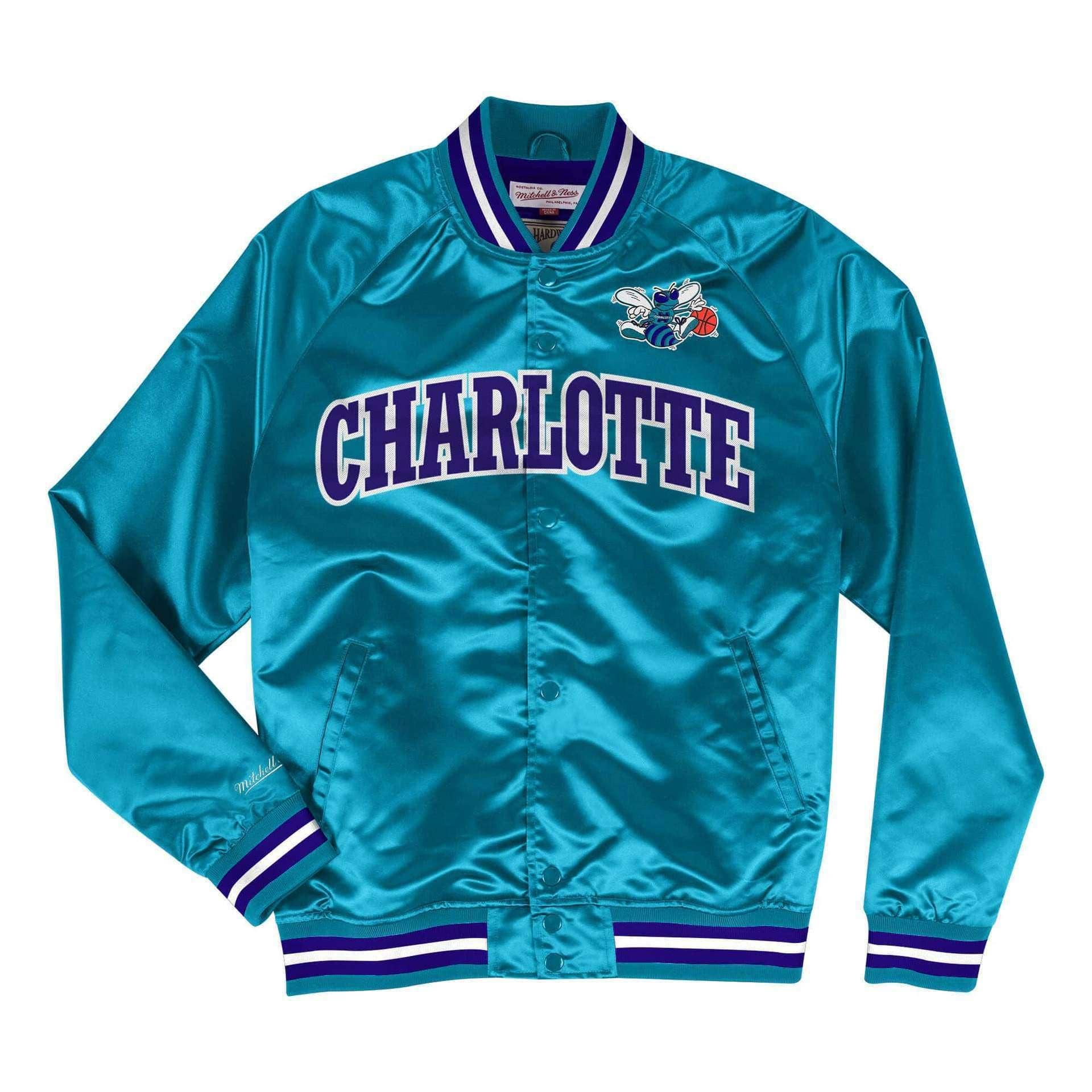 Mitchell And Ness Jackets Charlotte Hornets Mitchell & Ness NBA Lightweight Satin Jacket - Teal