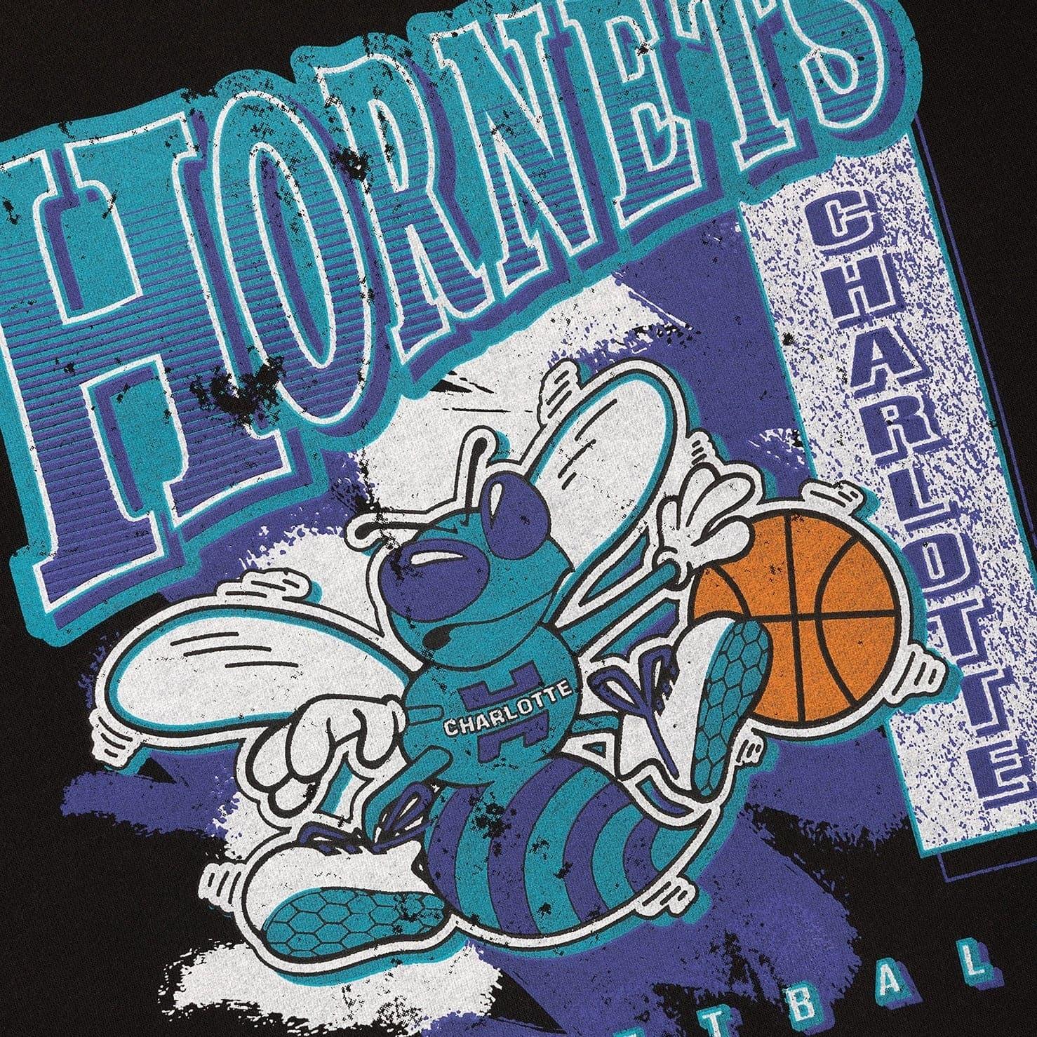 Mitchell And Ness Jumpers Charlotte Hornets Mitchell & Ness NBA Paint Brush Crew Jumper - Faded Black