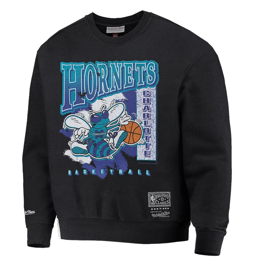 Mitchell And Ness Jumpers Charlotte Hornets Mitchell & Ness NBA Paint Brush Crew Jumper - Faded Black