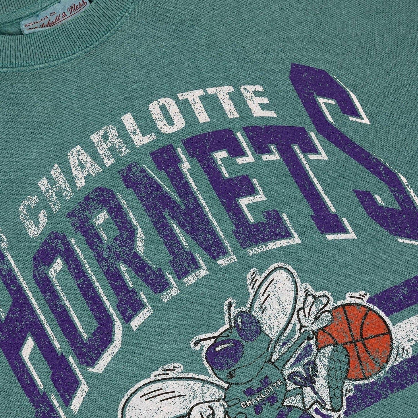 Mitchell And Ness Jumpers Charlotte Hornets Mitchell & Ness NBA Stadium Logo Vintage Crew Jumper - Faded Aqua
