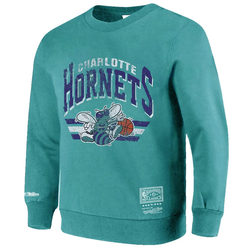 Mitchell And Ness Jumpers Charlotte Hornets Mitchell & Ness NBA Stadium Logo Vintage Crew Jumper - Faded Aqua