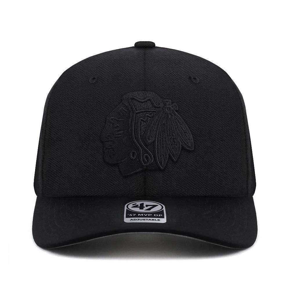 47 Brand Caps Chicago Blackhawks '47 NHL Black On Black Audible DB Pre-Curved Snapback Hat