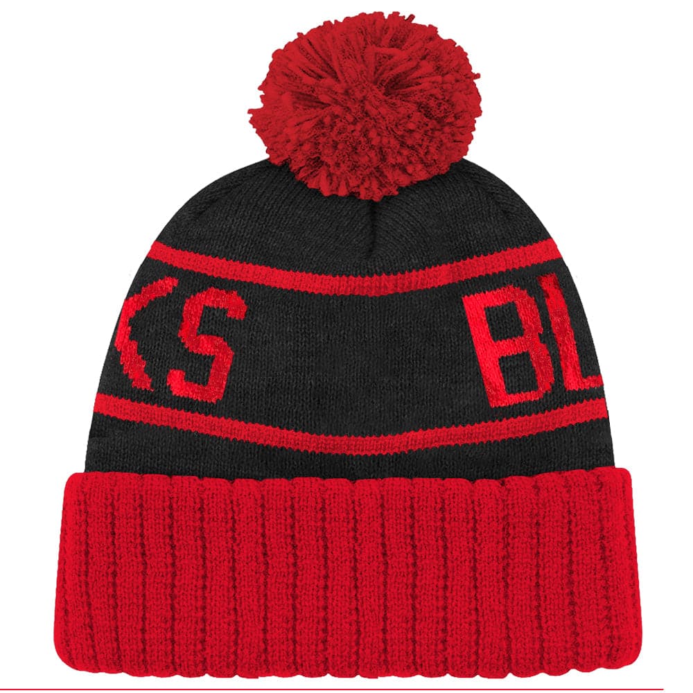 NHL Branded Beanies Chicago Blackhawks NHL Team Colour Stripe Pom Knit Beanie - Black/Red