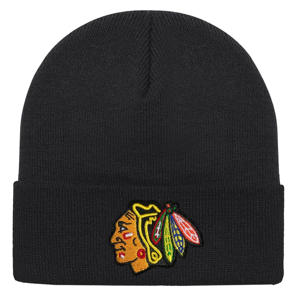 NHL Branded Beanies Chicago Blackhawks NHL Team Logo Cuff Knit Beanie - Black