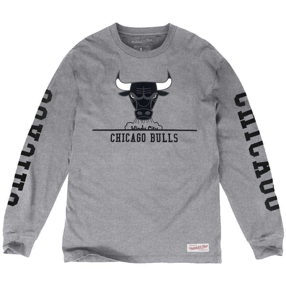 Mitchell And Ness Long Sleeve Tees Chicago Bulls Mitchell & Ness NBA Cropped XL Long Sleeve T-Shirt - Heather Grey