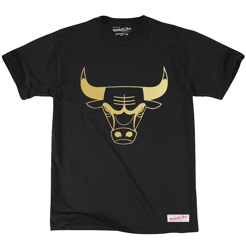 Mitchell And Ness T-Shirts Chicago Bulls Mitchell & Ness NBA Gold Logo T-Shirt - Black