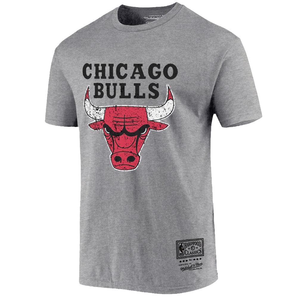 Mitchell And Ness T-Shirts Chicago Bulls Mitchell & Ness NBA HWC Distressed Logo T-Shirt - Grey Marle