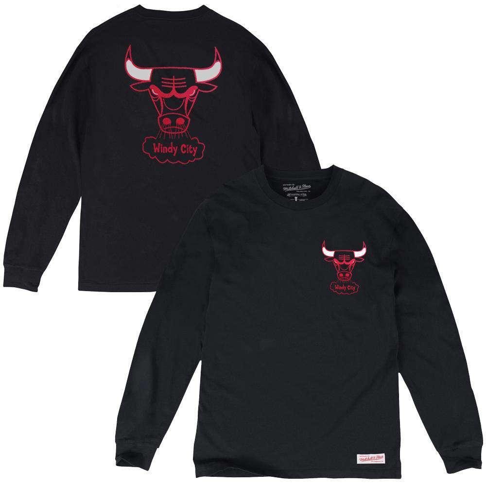 Mitchell And Ness Long Sleeve Tees Chicago Bulls Mitchell & Ness NBA HWC Triple Double Long Sleeve T-Shirt - Black