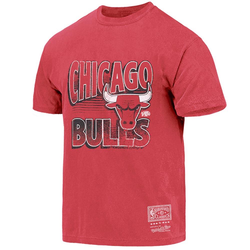 Mitchell And Ness T-Shirts Chicago Bulls Mitchell & Ness NBA Incline Stack Vintage T-Shirt - Faded Red