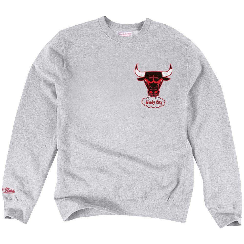 Mitchell And Ness Jumpers Chicago Bulls Mitchell & Ness NBA Playoff Win 2 Crew Jumper - Grey