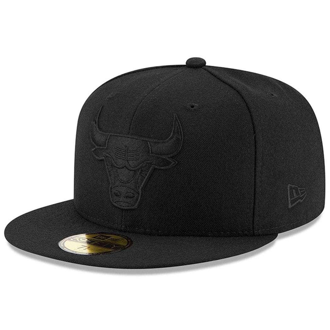 New Era Caps Chicago Bulls New Era NBA Black On Black Team Logo 59FIFTY Fitted Hat