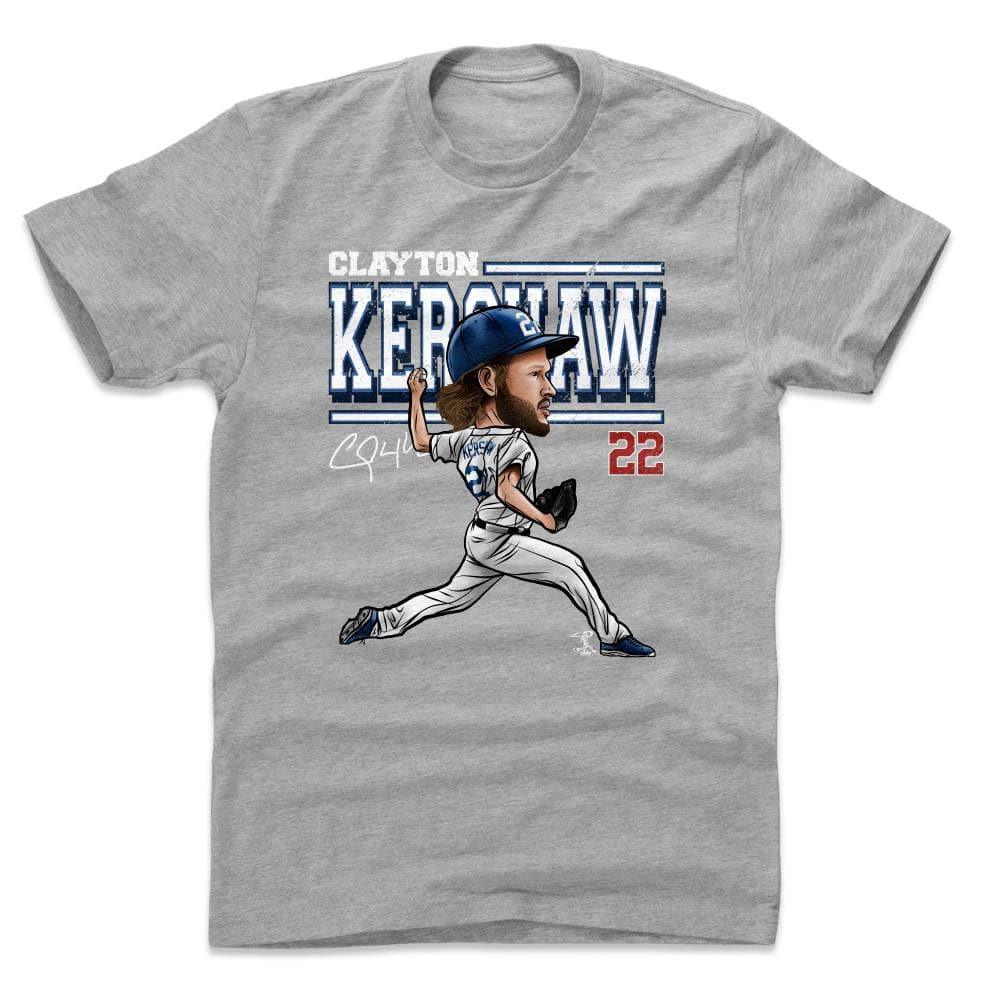 500 Level T-Shirts Clayton Kershaw Los Angeles Dodgers Cartoon 500 Level MLB Cartoon T-Shirt - Grey