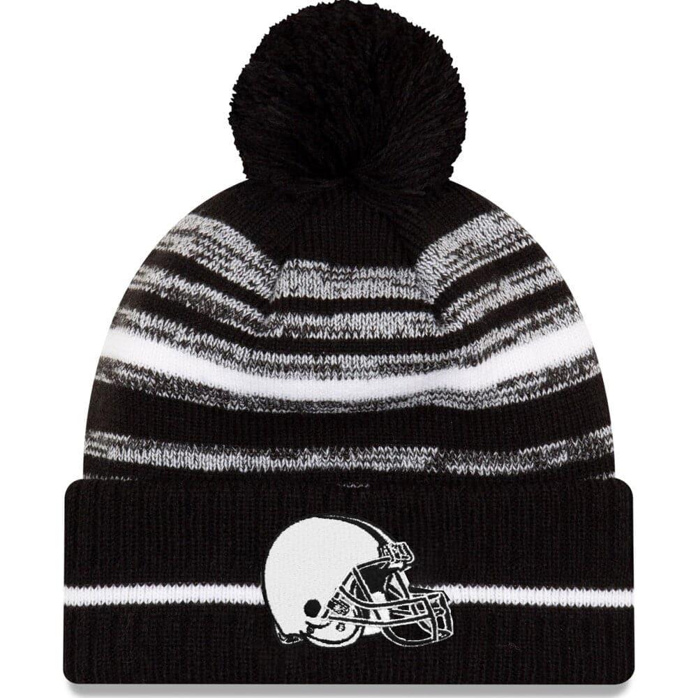 New Era Beanies Cleveland Browns New Era NFL 2021 Sideline Black & White Pom Knit Beanie - Black