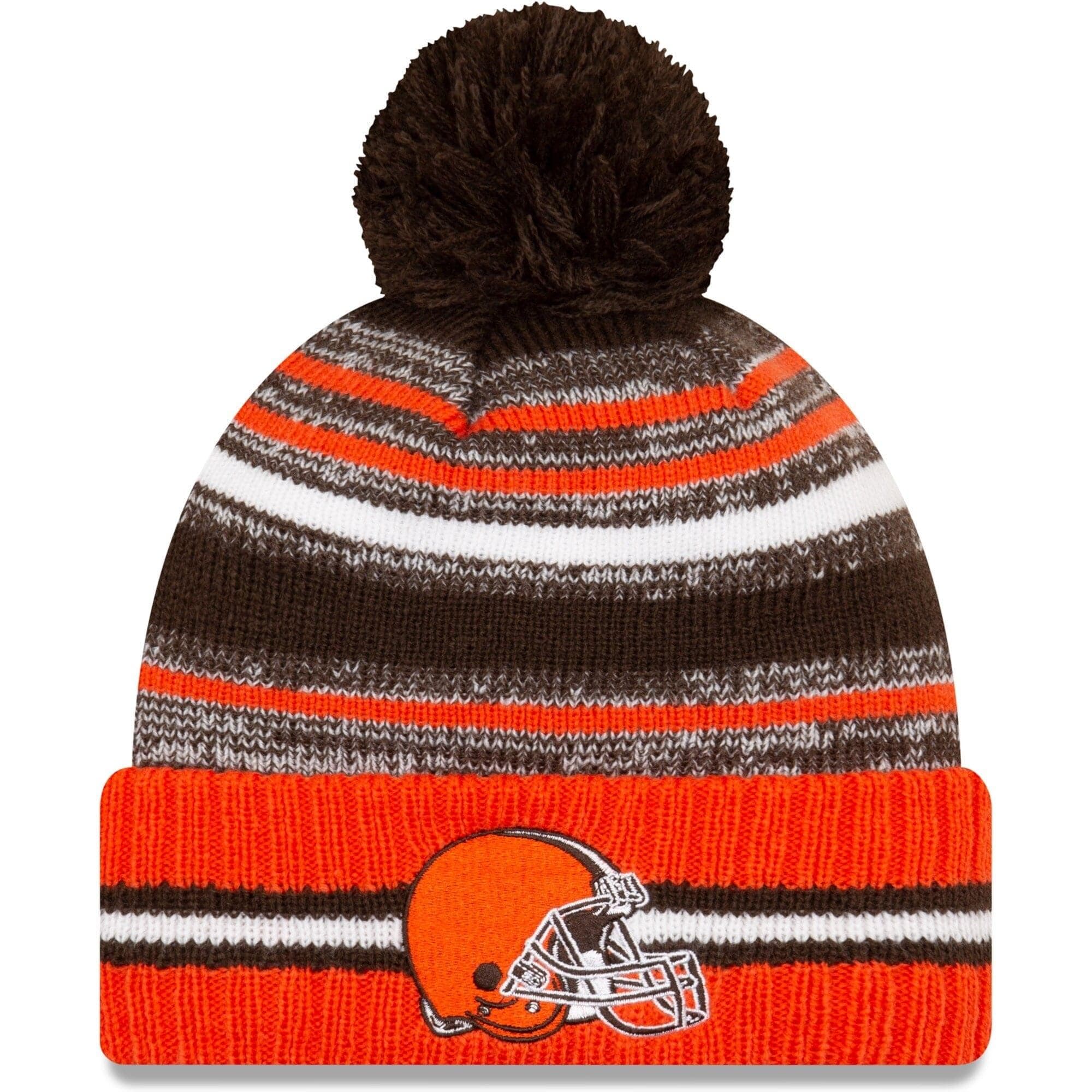 New Era Beanies Cleveland Browns New Era NFL 2021 Sideline Team Pom Knit Beanie - Brown