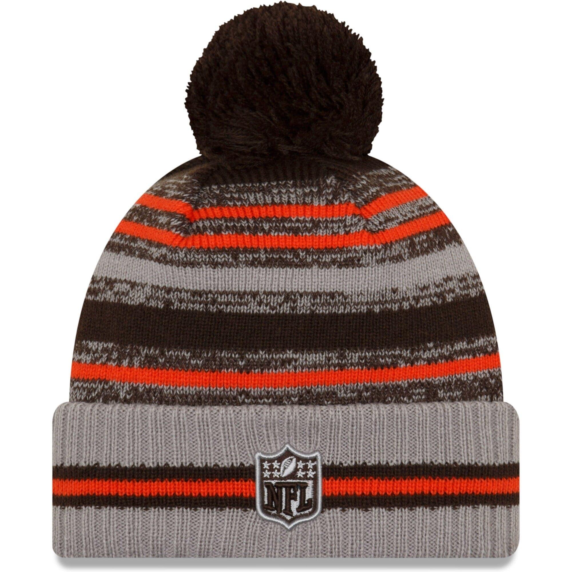New Era Beanies Cleveland Browns New Era NFL 2021 Sideline Team Pom Knit Beanie - Grey