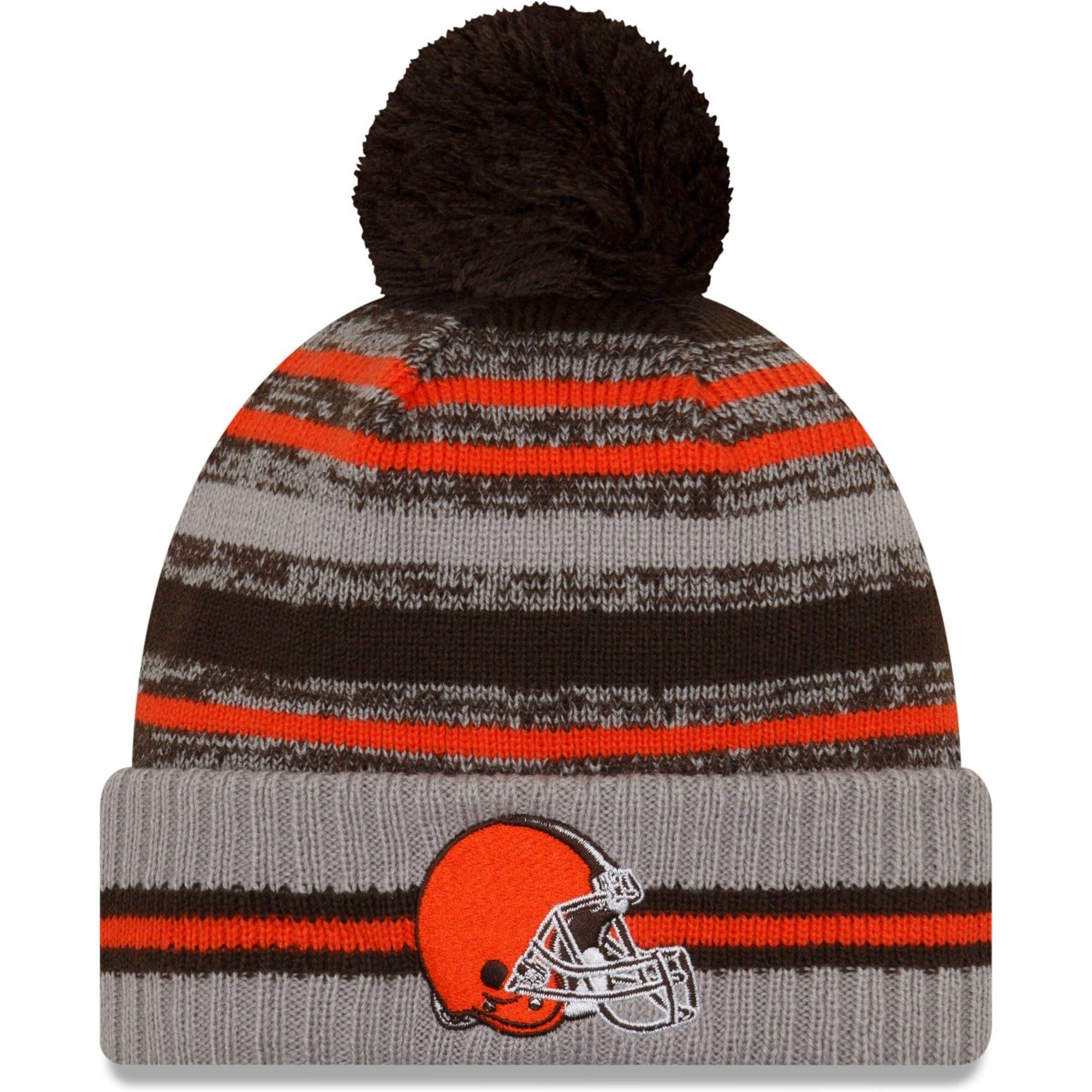 New Era Beanies Cleveland Browns New Era NFL 2021 Sideline Team Pom Knit Beanie - Grey