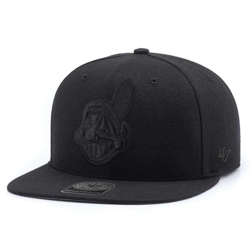 47 Brand Caps Cleveland Indians '47 MLB Black On Black Captain Snapback Hat