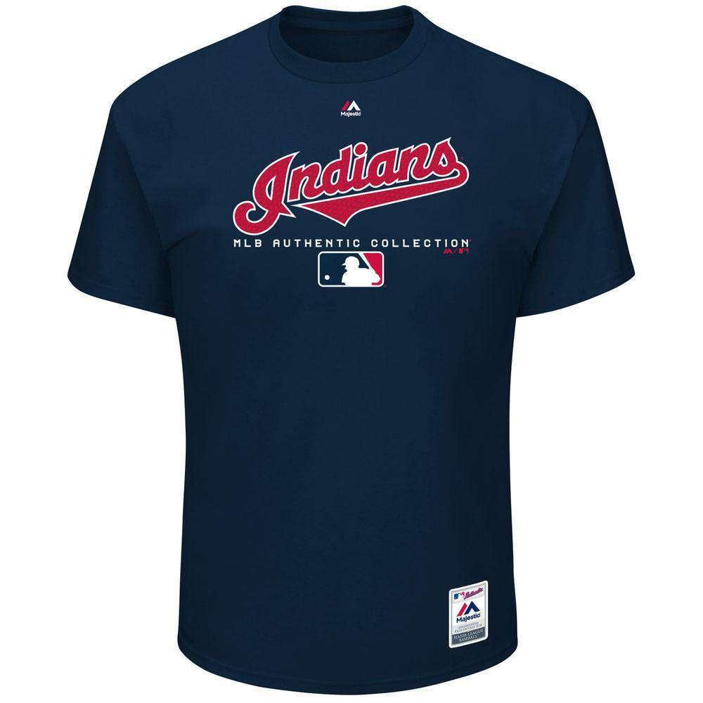 Majestic Athletic T-Shirts Cleveland Indians Majestic MLB Authentic Team Drive T-Shirt - Navy