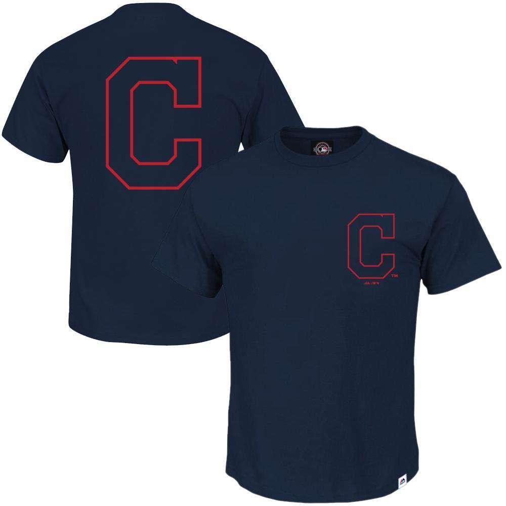 Majestic Athletic T-Shirts Cleveland Indians Majestic MLB Outline Logo T-Shirt - Navy