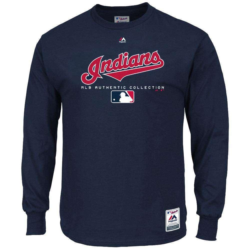 Majestic Athletic Long Sleeve Tees Cleveland Indians Majestic MLB Team Drive Long Sleeve T-Shirt - Navy