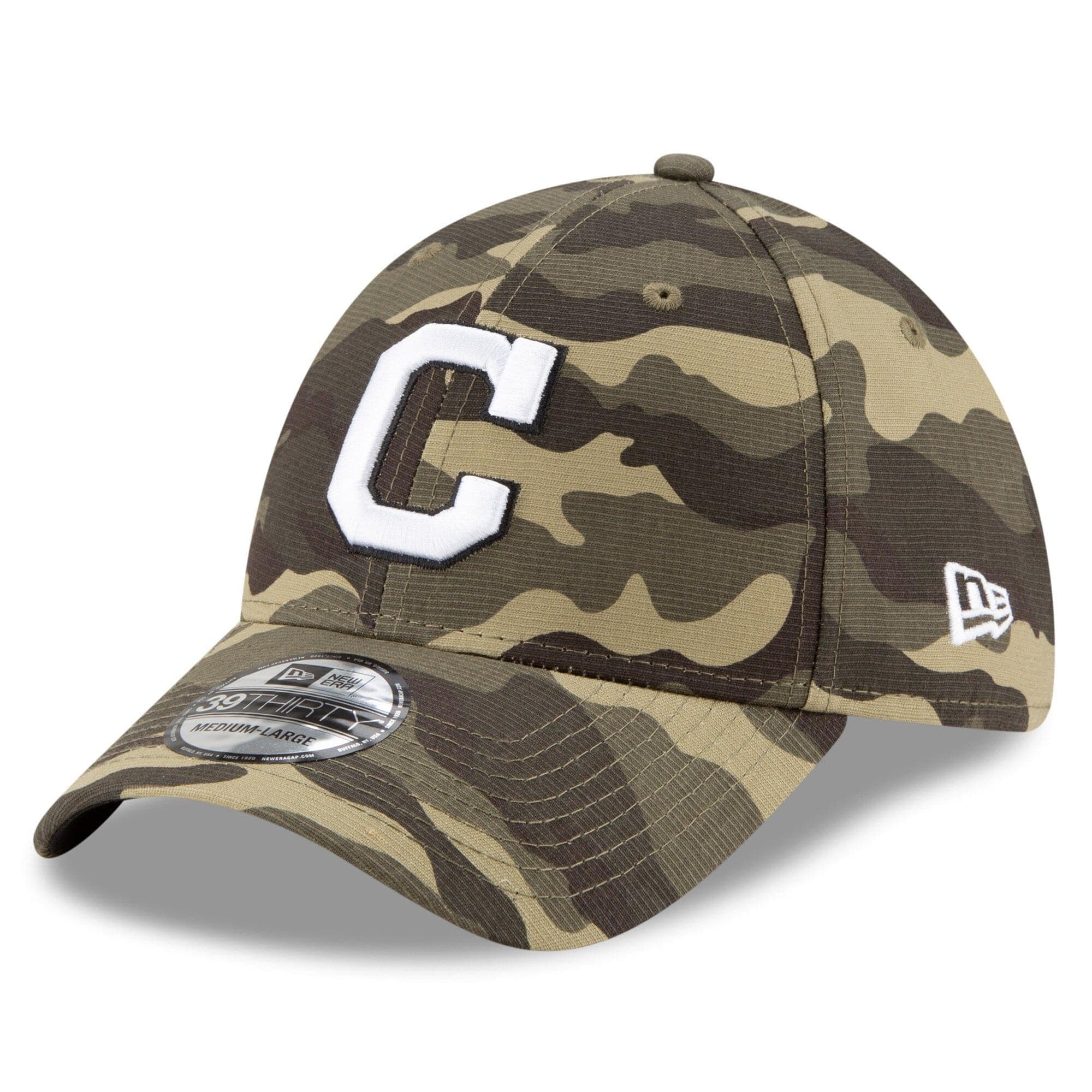 New Era Caps Cleveland Indians New Era MLB 2021 Armed Forces 39THIRTY Flex Fit Curve Hat - Camo