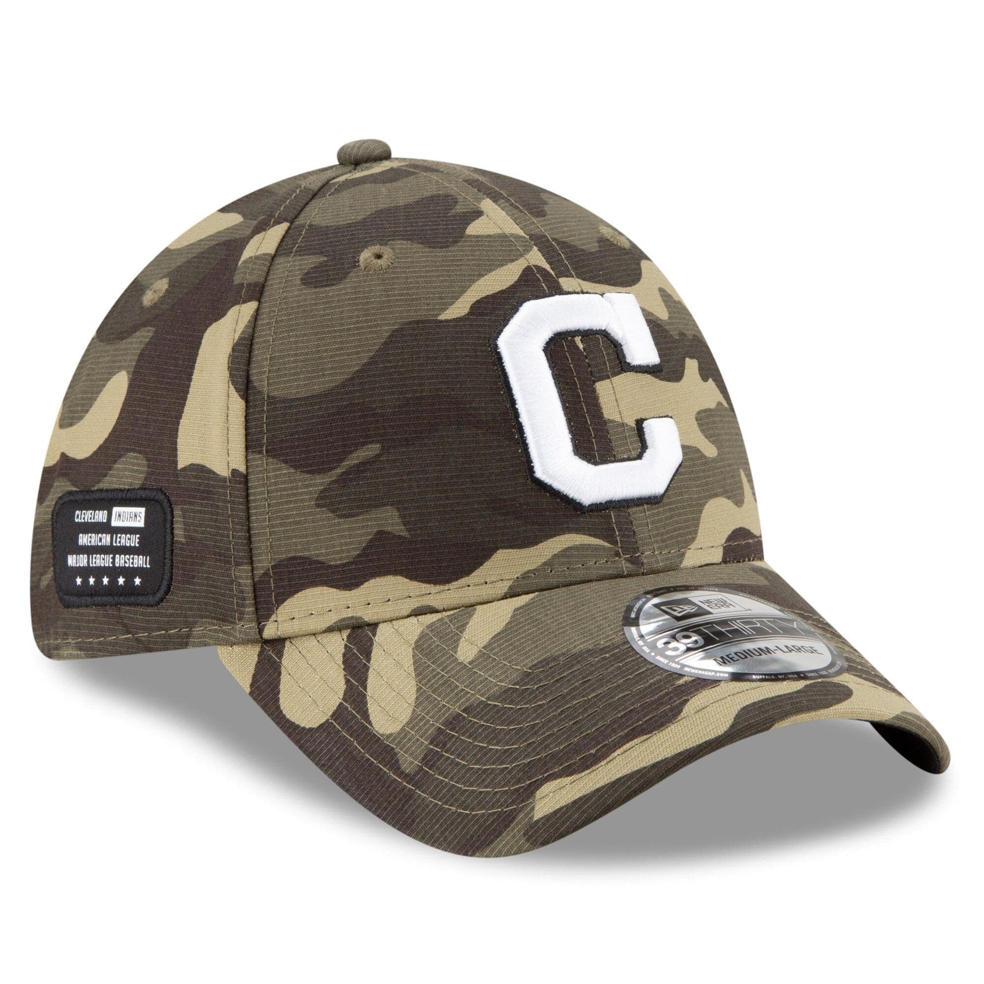 New Era Caps Cleveland Indians New Era MLB 2021 Armed Forces 39THIRTY Flex Fit Curve Hat - Camo
