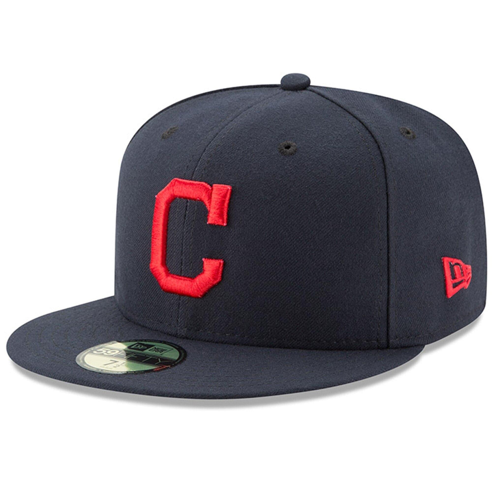 New Era Caps Cleveland Indians New Era MLB AC On-Field Road 59FIFTY Fitted Hat - Navy