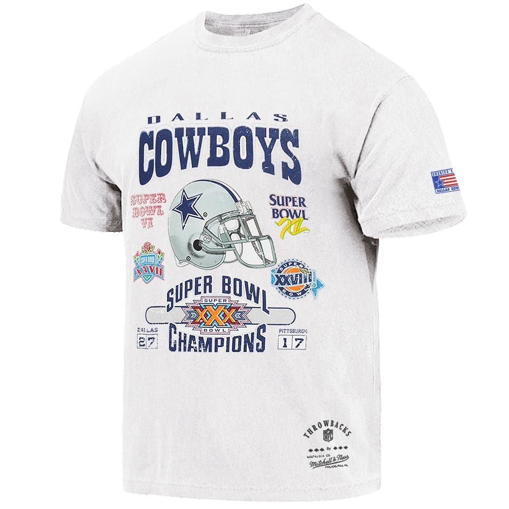 Mitchell And Ness T-Shirts Dallas Cowboys Mitchell & Ness NFL 5 x Champs Vintage T-Shirt - Vintage White