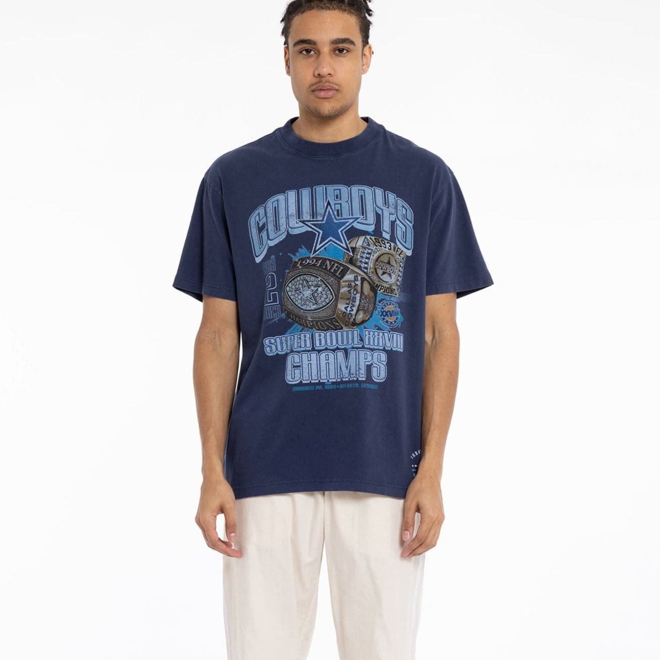Mitchell And Ness T-Shirts Dallas Cowboys Mitchell & Ness NFL SB XXVIII Champs Vintage T-Shirt - Faded Navy