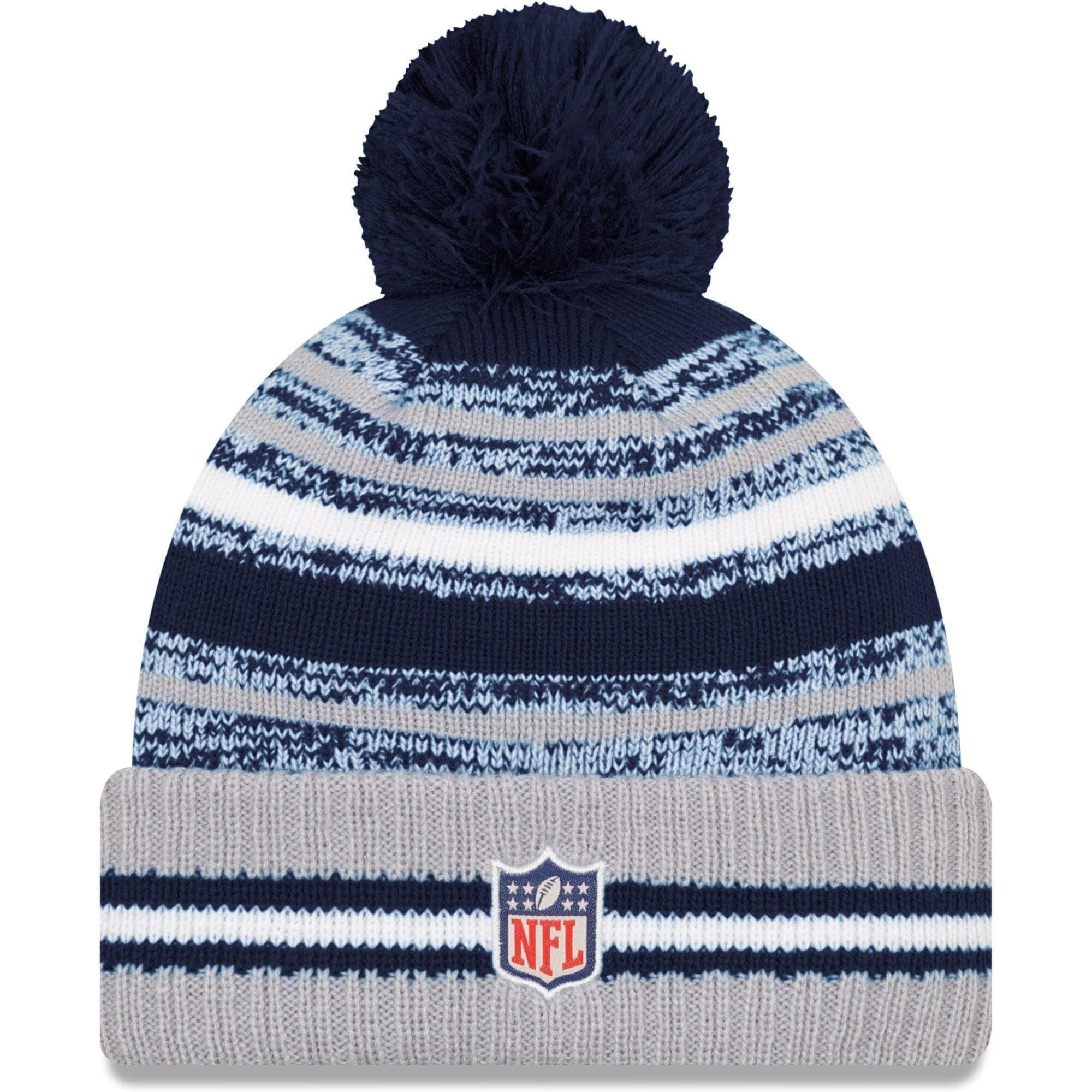 New Era Beanies Dallas Cowboys New Era NFL 2021 Sideline Team Pom Knit Beanie - Navy