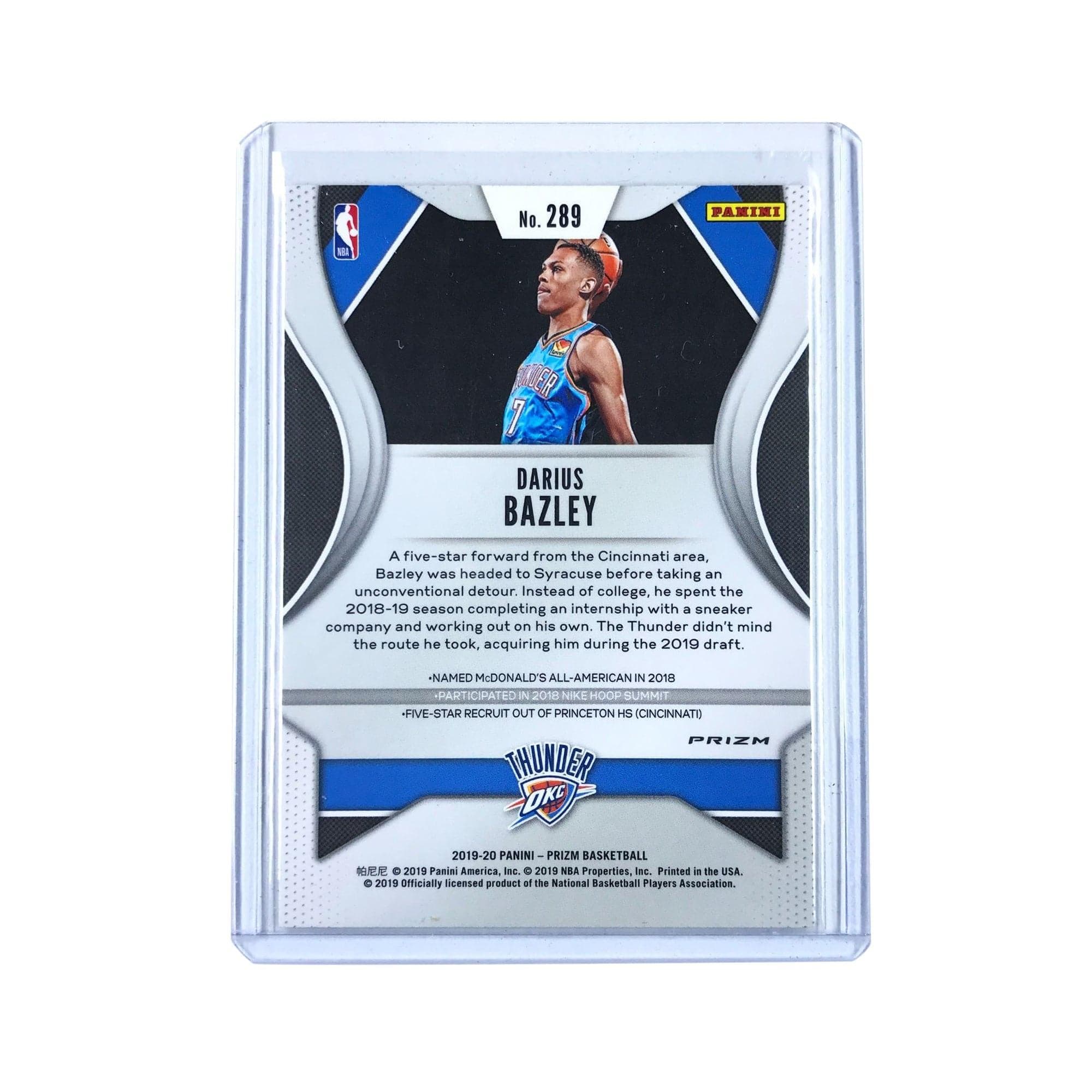 Panini Cards Darius Bazley Oklahoma City Thunder 2019-20 Panini Prizm NBA Silver Rookie Card