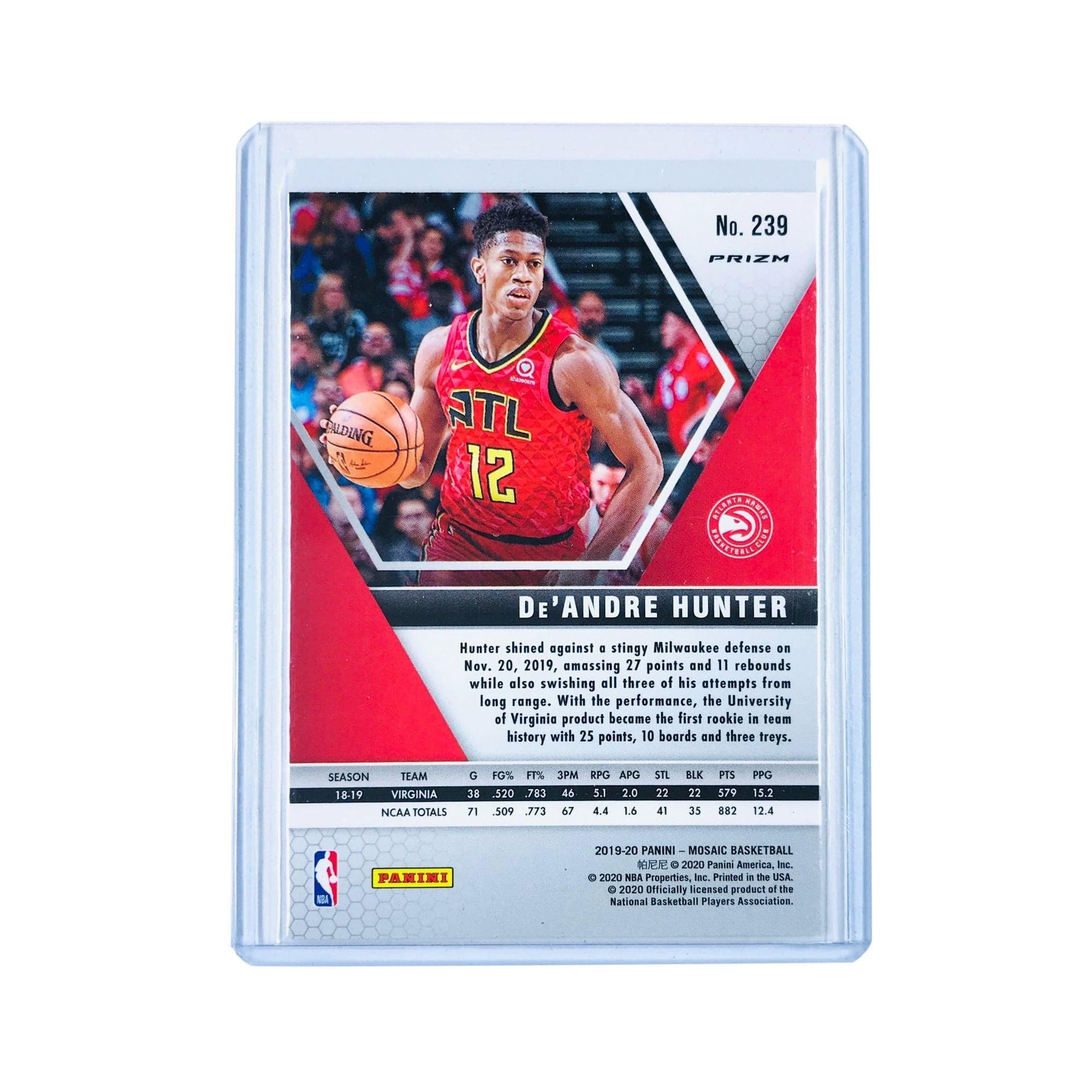 Panini Cards De'Andre Hunter Atlanta Hawks 2019-20 Panini Mosaic NBA Silver Disco Prizm Rookie Card