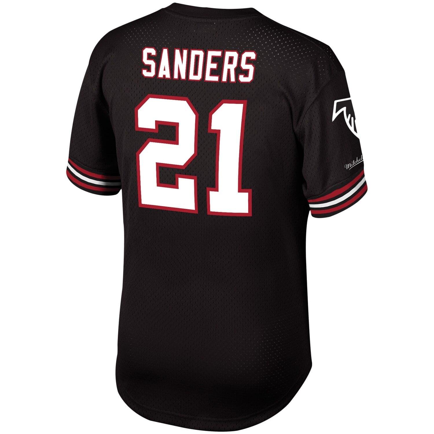Mitchell And Ness T-Shirts Deion Sanders Atlanta Falcons Mitchell & Ness NFL Player Mesh V-Neck - Black