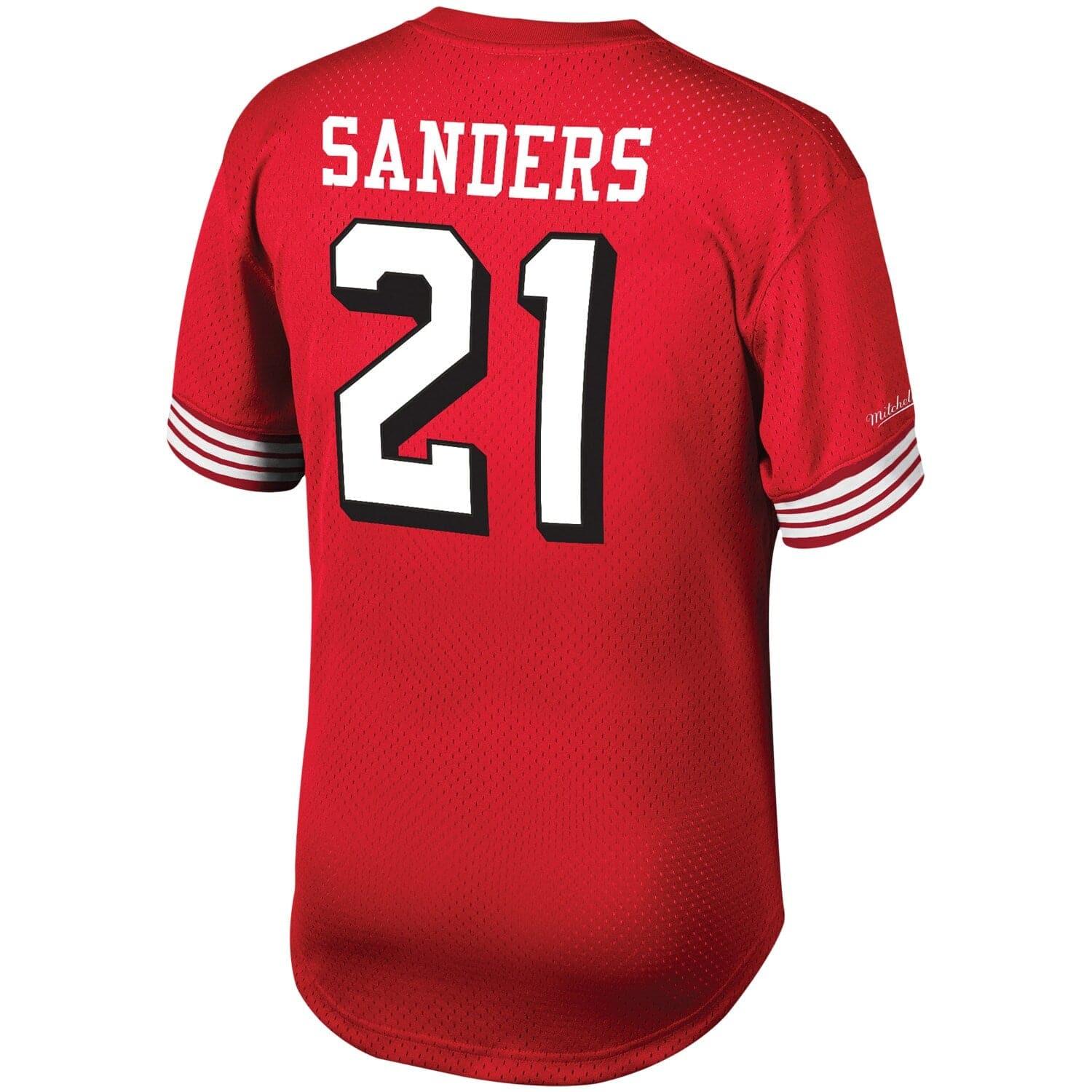 Mitchell And Ness T-Shirts Deion Sanders San Francisco 49ers Mitchell & Ness NFL Player Mesh V-Neck - Red