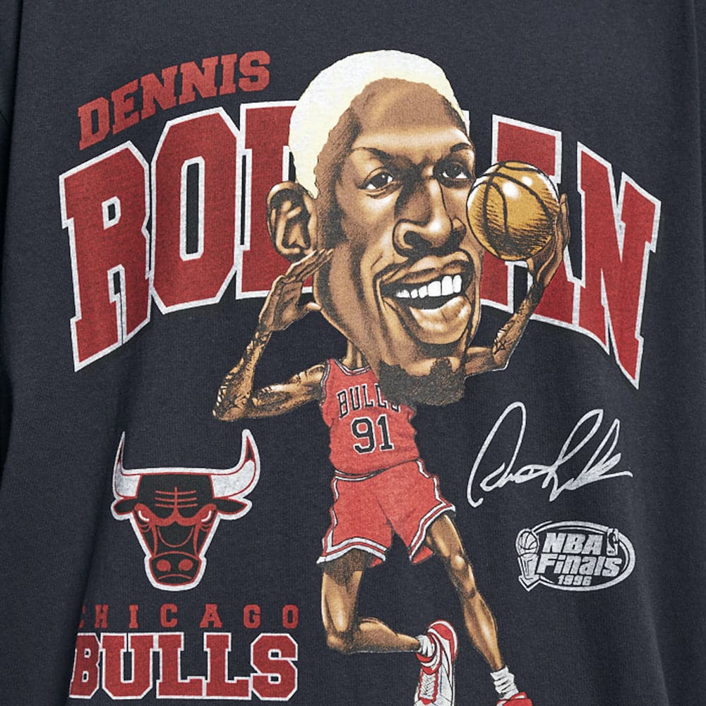 Mitchell And Ness T-Shirts Dennis Rodman Chicago Bulls Mitchell & Ness NBA Caricature Vintage T-Shirt - Faded Black