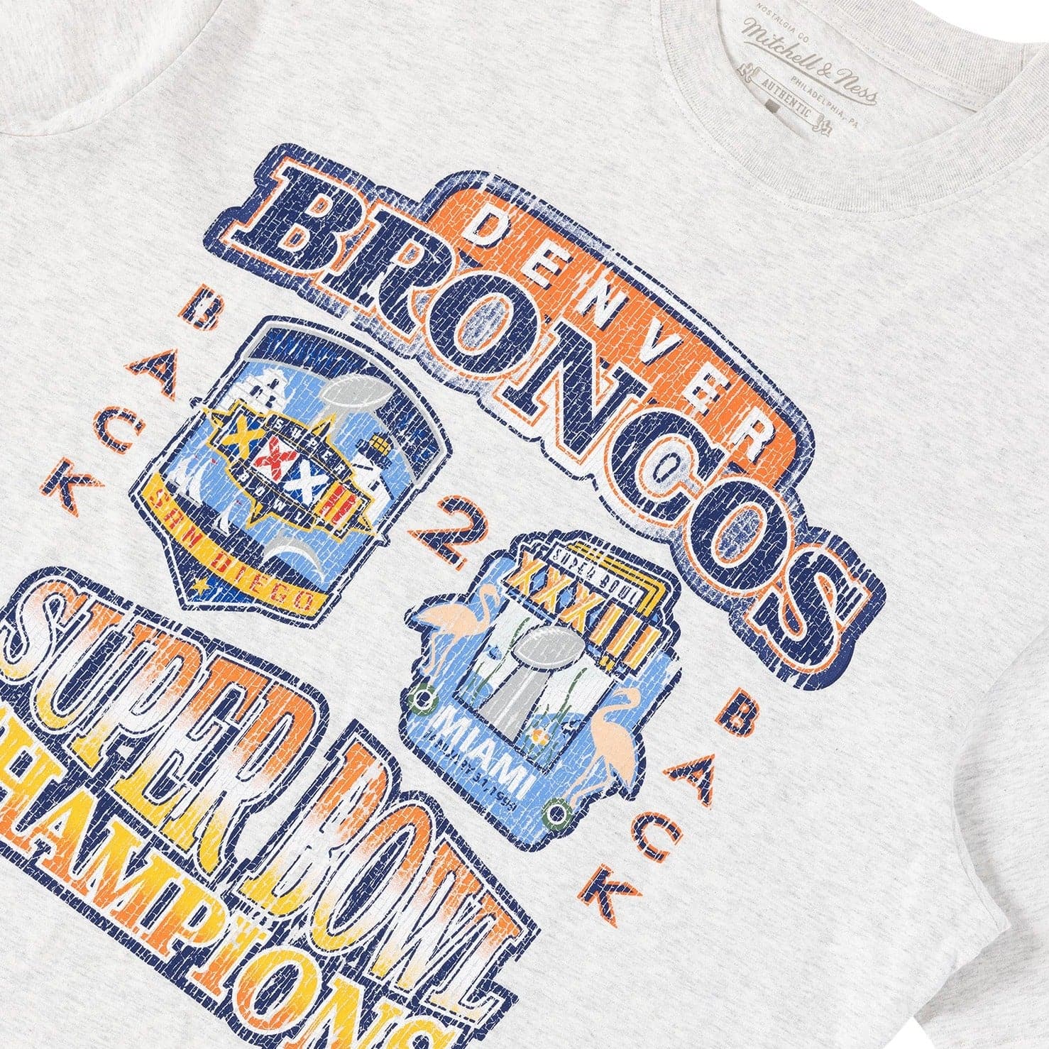 Mitchell And Ness T-Shirts Denver Broncos Mitchell & Ness NFL Back 2 Back Champs Vintage T-Shirt - White Marle