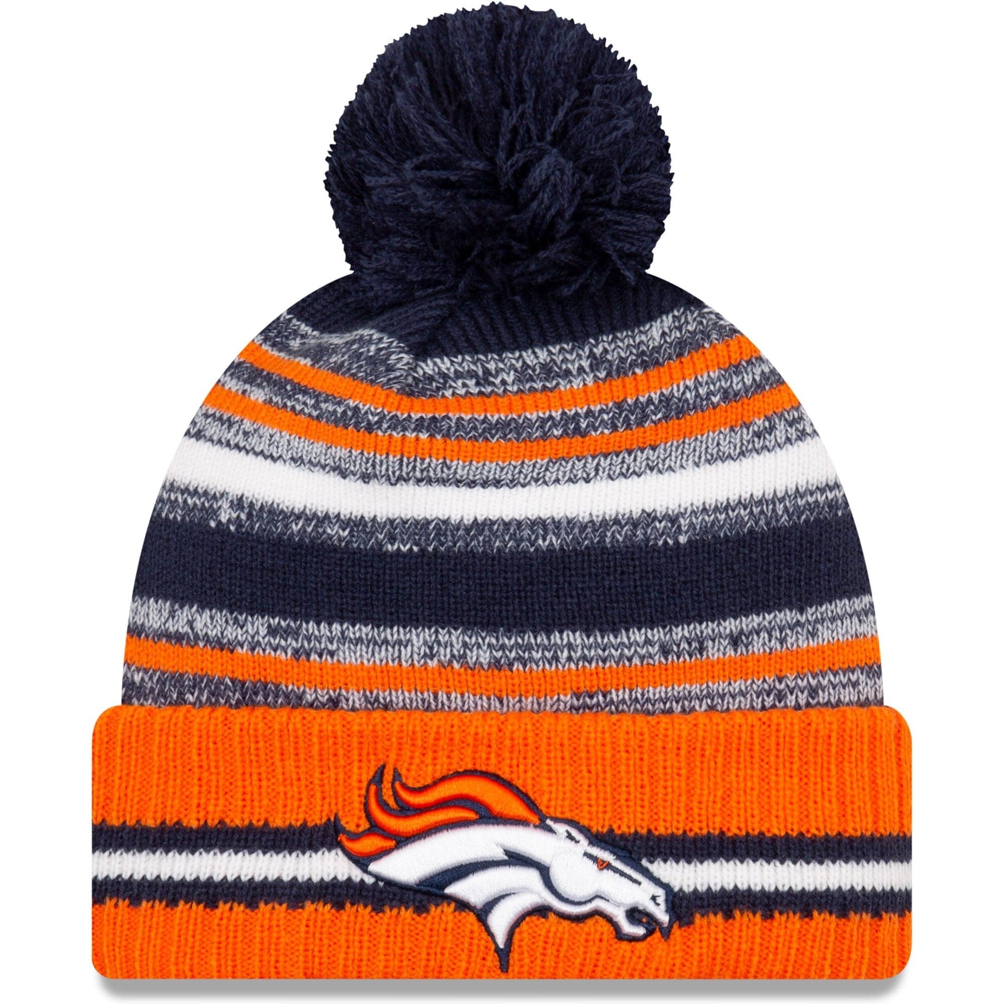 New Era Beanies Denver Broncos New Era NFL 2021 Sideline Team Pom Knit Beanie - Navy