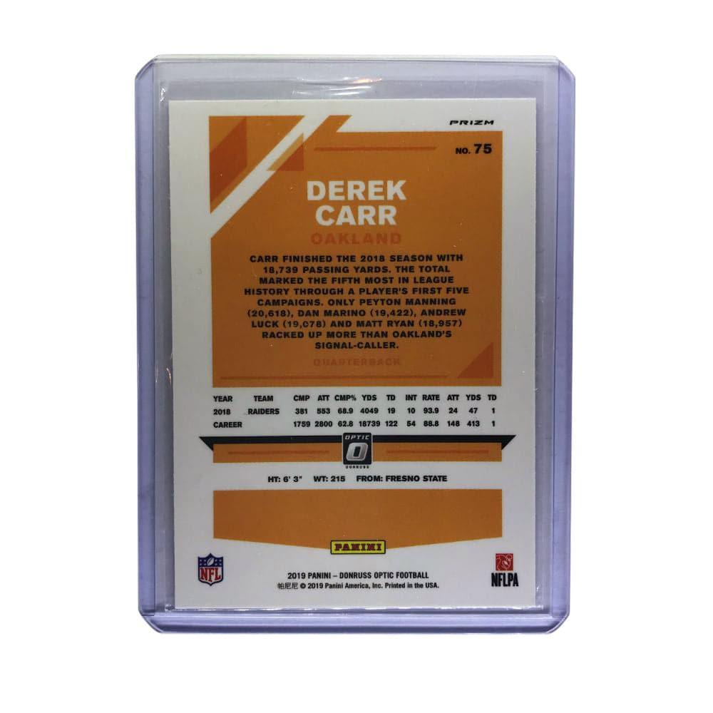 Panini Cards Derek Carr Las Vegas Raiders 2019 Panini Donruss Optic NFL Prizm Silver Card